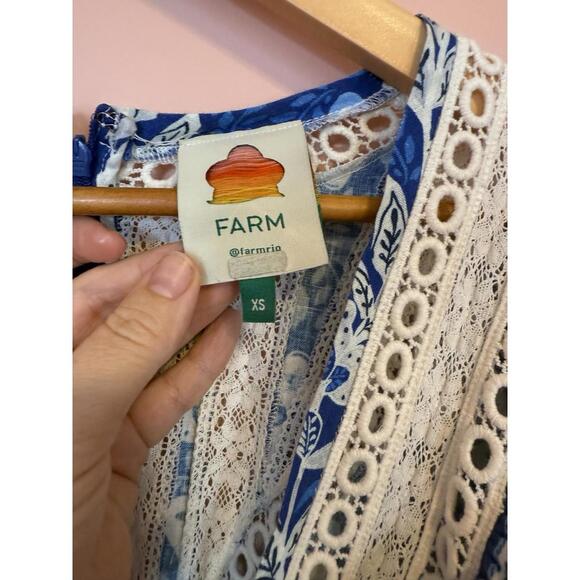 FARM RIO Womens Full Of Flowers V-Neck Ruffle Jumpsuit Blue White XS - Picture 6 of 9